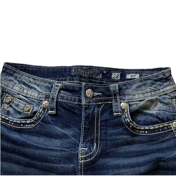 Miss Me Jeans Rhinestones Distressed Women's Size 28 Bootcut Medium Wash Denim - Picture 9 of 12